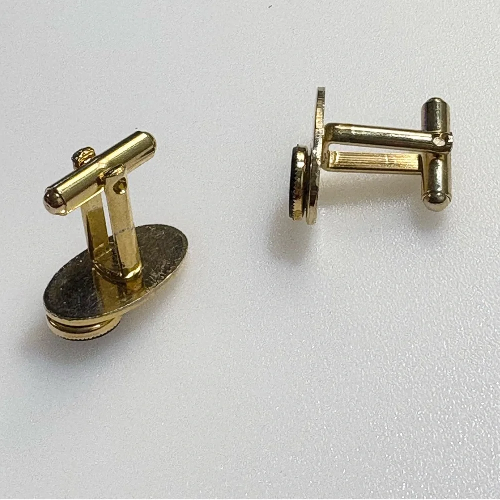 Cuff Links Gold Tone with Black Stone Accents